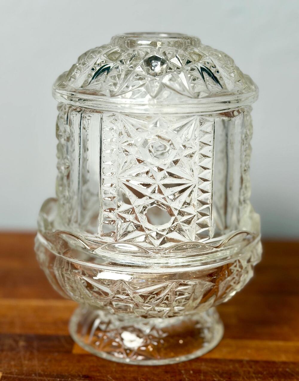 Vintage 1970s Indiana Glass Stars & Bars Fairy Lamp Clear Glass Votive Candle